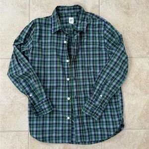 GapKids Cotton Poplin Shirt
Size: Large (Regular Fit)
Color: Blue/Green Plaid